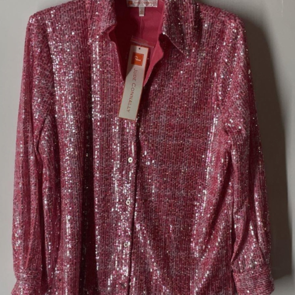 💗pink sequins💗 Jude Connally "Brandy" sequin top, med, in "Plaid Rose"